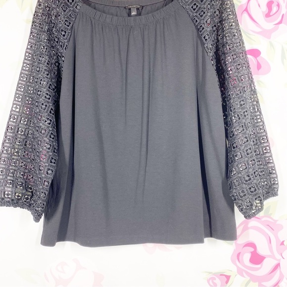 Talbots Black Lace Crochet Blouse L - Picture 3 of 8